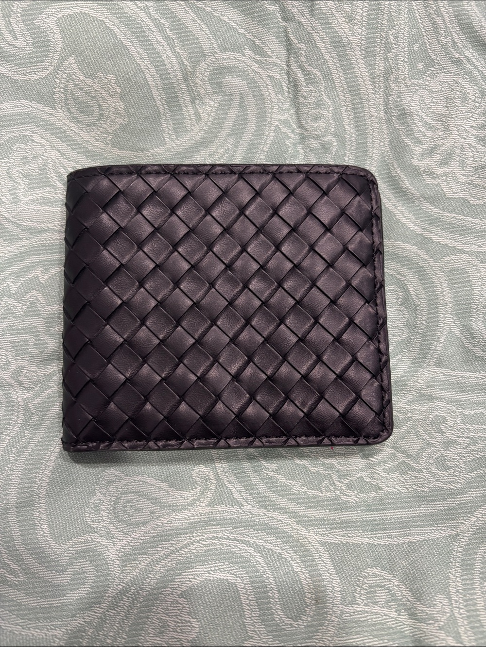 Men's Black Woven faux Leather Bi-Fold Wallet